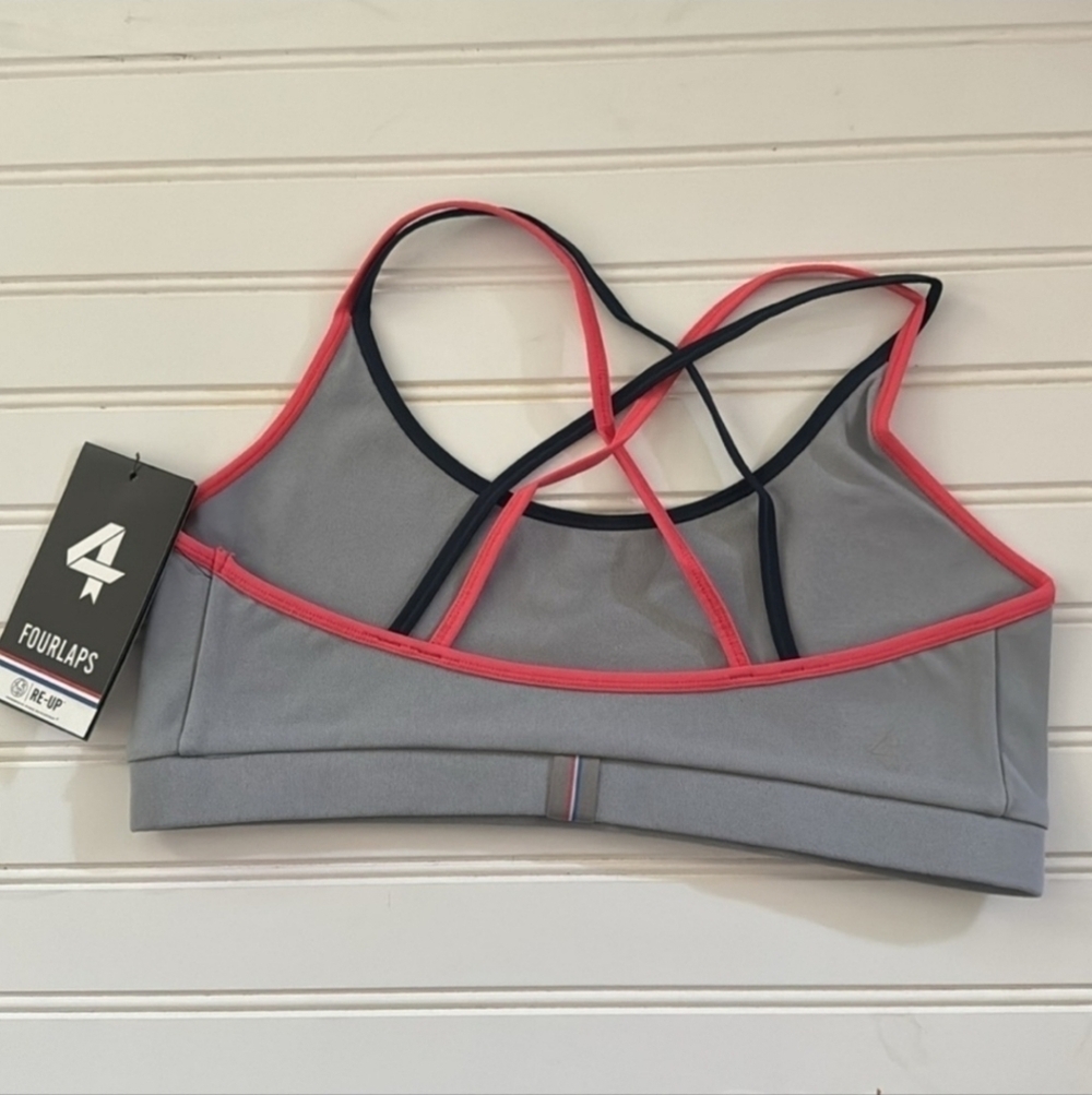 Fourlaps Women's Vitality Sports Bra Silver Workout Fitness Strappy Size S - Picture 4 of 7